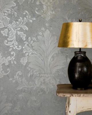 Wallpaper Silver Grey Baroque Ornament Made in Germany 10.05m x 0.53m (€2.62/sqm) - Image 1 of 2
