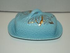 Wade Golden Turquoise ceramic oval butter dish blue with gold made in England