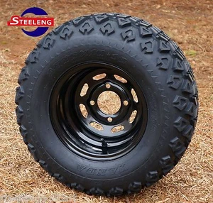 GOLF CART 10"x7" BLACK STEEL WHEELS and 20"x10"-10" ALL TERRAIN TIRES (4) - Picture 1 of 3