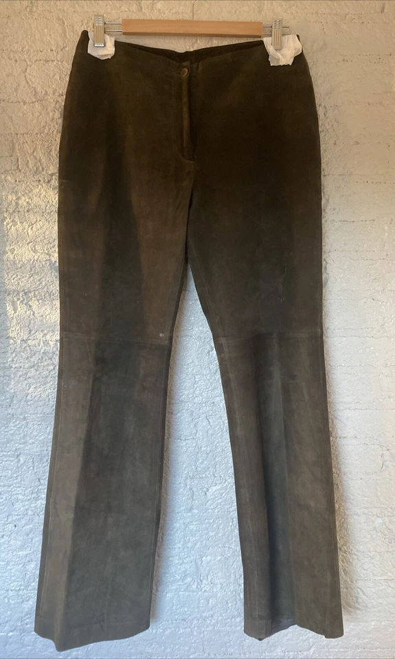 Pantalones de cuero gamuza tiro alto corte bota marrón Isda & Co vintage para mujer talla 8 Foto 1 de 4