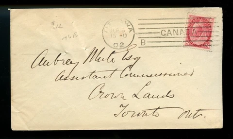 🍁Straightline Ottawa 'B' machine cancel 1902,  2c Numeral cover Canada Cover