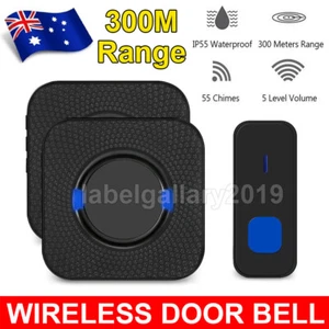 Wireless Door Bell Chime Waterproof Doorbell 2 Plugin Receivers 300M Long Range - Picture 1 of 11