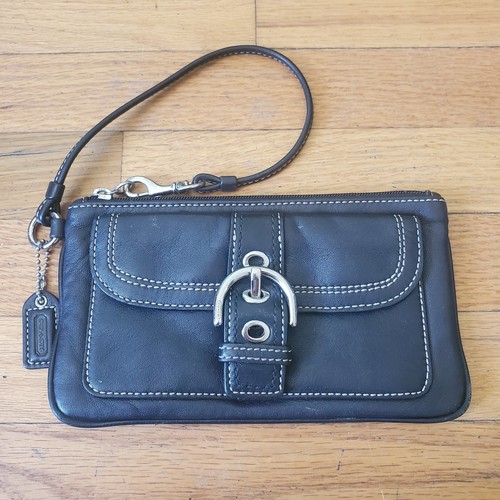 Coach Vintage Y2K Braccialetto Vera Pelle Cuciture a Contrasto Chiusura Zip Preppy
