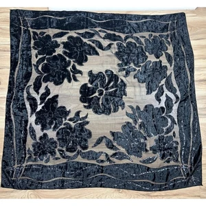 Bufanda transparente floral de terciopelo negro quemado chal envolvente brillante delicado de vacaciones - Imagen 1 de 6