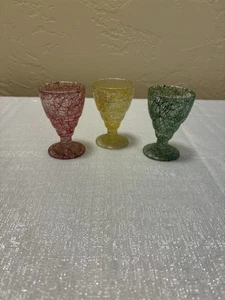Set 3 bicchieri cordiali vintage rari MCM colorati spaghetti stringa Roly Poly - Foto 1 di 6