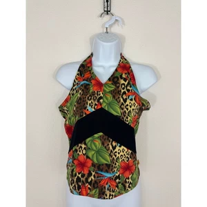 Copper Key Women’s Halter Top Leopard Floral Tropical Print Size 16 Cotton Blend - Picture 1 of 4