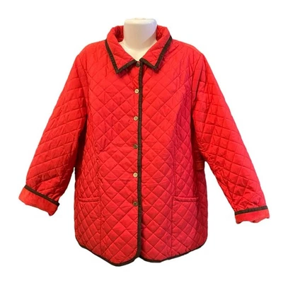 Chaqueta de granero acolchada roja Joan Rivers Plus para mujer ribete de gamuza sintética | Talla 3X  Foto 1 de 4
