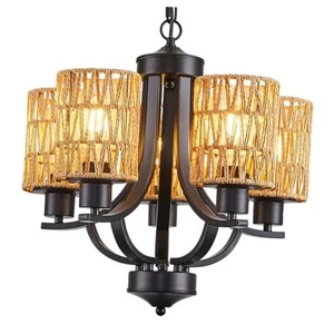 Lámpara de araña de comedor de 5 luces, moderna araña pequeña negra de ratán de 5 luces - Imagen 1 de 8