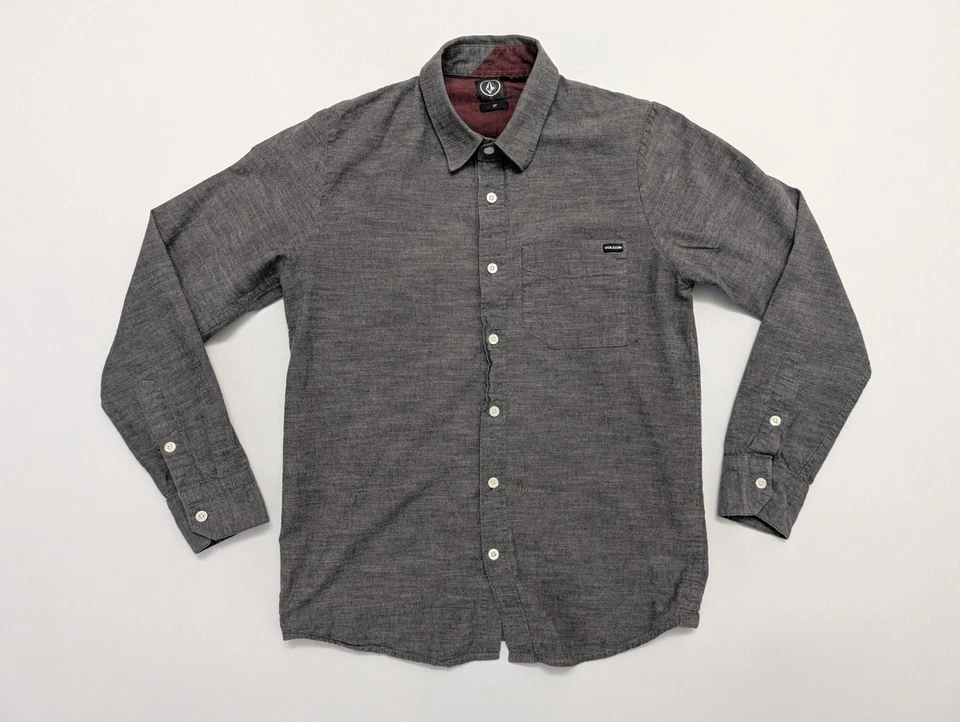 Volcom Long Sleeve Button Up Shirt Mens S Gray Skater Y2K Snowboard Surf 90s - Image 1 of 4