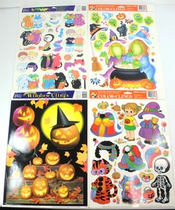 Set Of 4 Color - Clings Window Clings Halloween Vintage 1990s Pumpkins, Witches - Picture 1 of 6