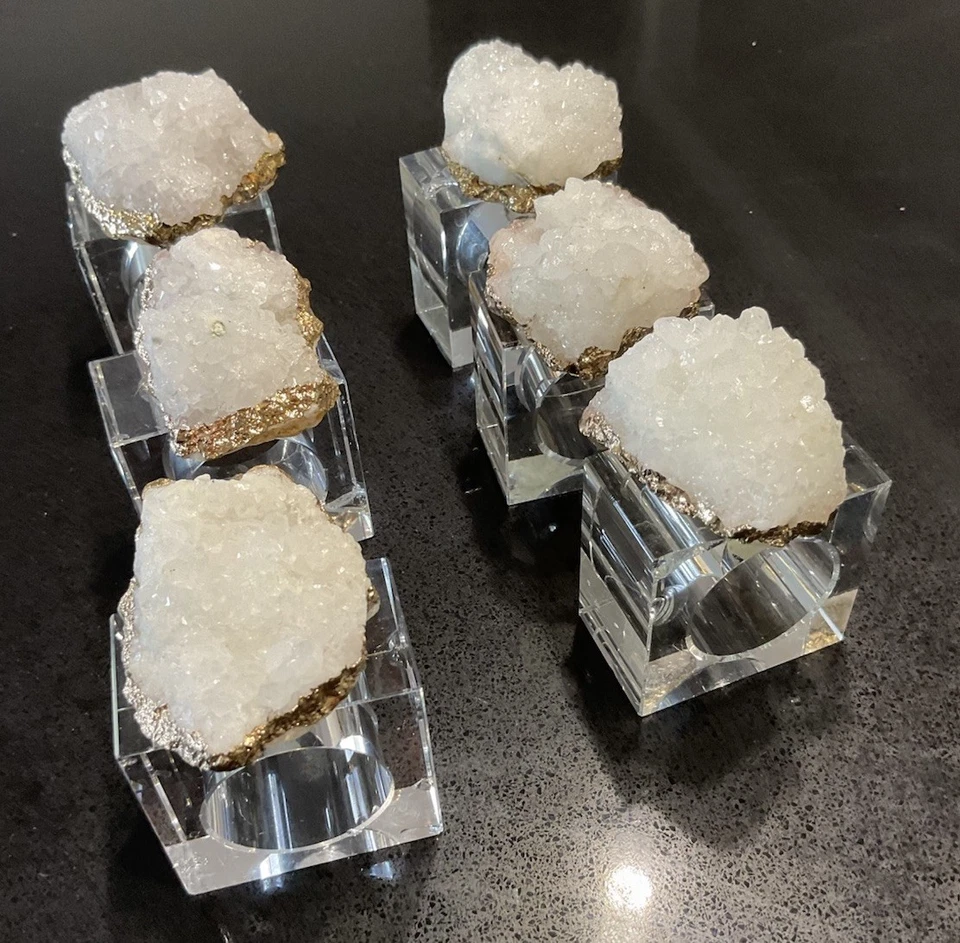 Juego de 6 servilleteros de vidrio con borde de lámina dorada de cristal Geoda Foto 1 de 4