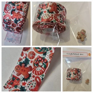 GINGERBREAD MAN RIBBON..3 METRES..25MM.SATIN RIBBON.IDEAL FOR CHRISTMAS. - Picture 1 of 4