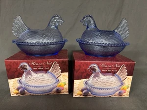 "Plato de caramelo Indiana Glass Hen On Nest azul sin caja original 7"" dos disponibles" - Imagen 1 de 11