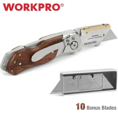 Cuchillo utilitario plegable WORKPRO cortador de caja de bolsillo hoja de cambio rápido con 10 hojas EE. UU. Foto 1 de 4