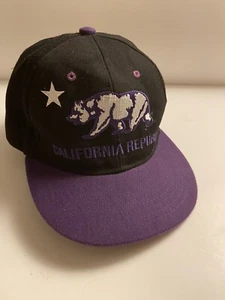 California Republic Embroidered Logo Baseball Cap Purple Black Snapback Hat - Picture 1 of 6