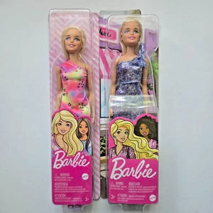 Blonde Barbie Bundle 2 Pc Mattel Figure Tie Dye Glitter Classic Doll Toy Set - Picture 1 of 5