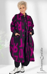 LAGENLOOK Ballon Mantel Wolle schwarz fuchsia 46 48 50 52 54 56 58 XL XXL XXXL - Bild 1 von 16
