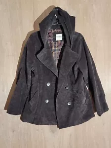 sonoma corduroy jacket womens L button hoodie pockets collared brown - Picture 1 of 9
