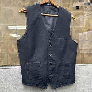 EXPRESS Men's Suit Black Vest 100% Cotton 4 Buttons Graphic Back Large - Picture 1 of 11