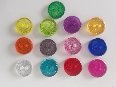 13mm / 15mm Resin Round Glitter Buttons Blue Yellow Green Navy Blue Purple White - Image 1 of 2