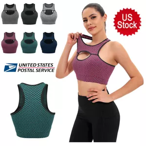 Womens Sports Seamless Push Up Bra Fitness Walking Yoga Vest Crop Tops Shapewear - Picture 1 of 18