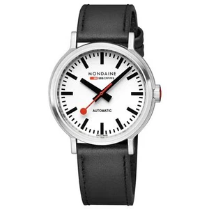 Reloj unisex Mondaine automático esfera blanca correa de cuero negro MST.4161... - Imagen 1 de 7