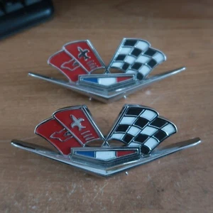 NEW 1963-1966 Chevrolet Corvette Crossed Flags Fender Emblem Trim Pair 3872930 - Picture 1 of 4