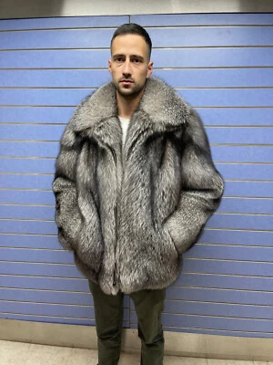 Luxury Full Skin Frost Fox Fur Mens Coat Real Fur Jacket Skin To Skin Frost  Fox - Image 1 of 4