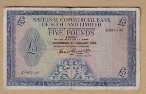 4/1/66 NATIONAL COMMERCIAL BANK OF SCOTLAND £5 BANKNOTE P272a, SCOTTISH  M26