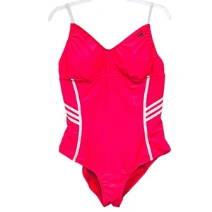 Adidas Swimsuit One Piece Hot Pink/Orange 3/Stripes Adjustable Sz 16 - Picture 1 of 11