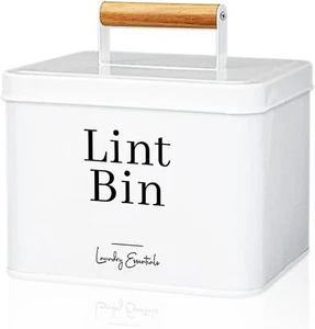 Modern Farmhouse Lint Bin for Laundry Room Decor and Accessories, Metal White - Picture 1 of 6