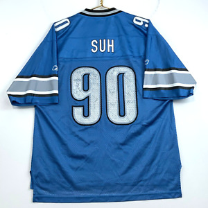 Vintage Ndamukong Suh #90 Detroit Lions Reebok Football Jersey Large Blue Nfl