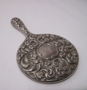 RARE Antique Victorian Repousse Handheld Mirror 4x2" - Picture 1 of 3
