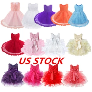 US Infant Baby Floral Dress Girls Princess Wedding Bridesmaid Formal Party Gown - Picture 1 of 55