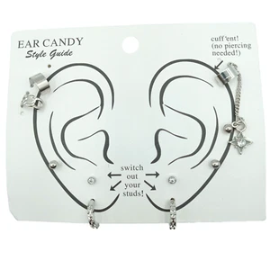 Ear Cuffs & Ohrringe Set Ear Cuff Baumeln Ohrstecker Strass silberfarben NEU - Bild 1 von 13