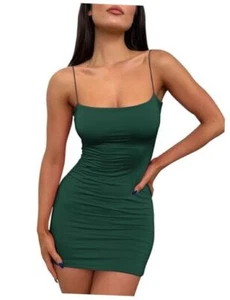 Mini Dress Sexy Bodycon Dress 2024 Summer Short Backless Small Dark Green - Picture 1 of 7