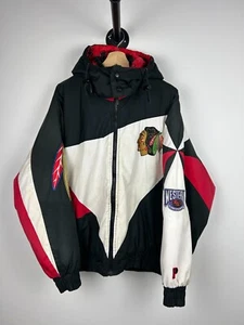 Vintage 90s NHL Pro Player Chicago Blackhawks Insulated Hooded Jacket Size L - Picture 1 of 10