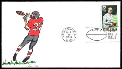 1988 Knute Rockne FDC- Hand Painted PAM Cachet - Image 1 of 2