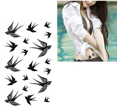 MARKENLOS Temporäres Tattoo Vögel SET GROß Birds Liebe Dream Wasserfest Einmal Klebetattoo