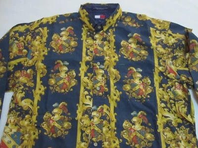 Camisa de vestir rara de colección años 90 Tommy Hilfiger "Escudo de armas" escudo de caballero L Foto 1 de 4