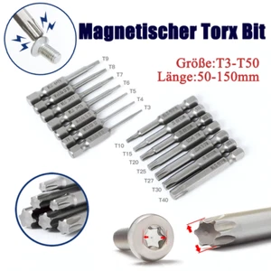 S2 Stahl Torx Bit Magnetisch Einzelner Schraubendreherbit T3-T50 Länge:50-150mm - Picture 1 of 50