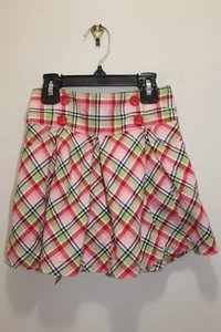 GYMBOREE GIRLS SKIRT COTTON FLANNEL PLAID LIME GREEN NAVY BLUE PINK RED SIZE 7 - Picture 1 of 3