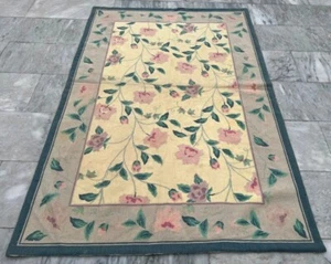 Vintage French Style Aubusson Rug Needlepoint Handmade Rug 4x6 ft Free Ship - Picture 1 of 10