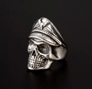 Mens CAPTAIN Skull Silver Stainless Steel PIRATE HEAD Unisex Ring ADJUSTABLE - Picture 1 of 2