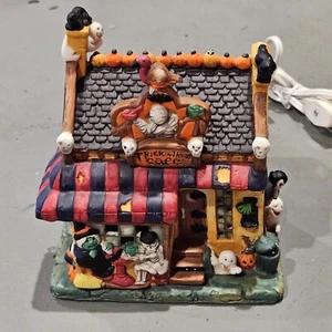 Vintage 90s Halloween Harvest Trick or Treat Cafe Lighted Porcelain House Haunt - Picture 1 of 16