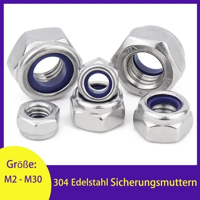 M2 M3 M4 M5 M6 M8 - M30 Edelstahl 304 Selbstsichernde Muttern Sicherungsmutter - Bild 1 von 4