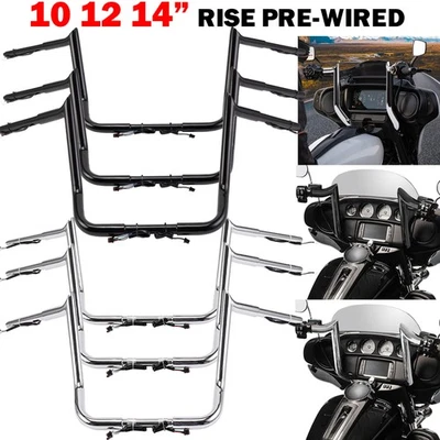 10" 12" 14" Pre-Wired Meathook Handlebars for Harley Electra Glide Street Glide Foto 1 de 4