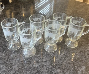 Nestle Weltkarte Globus geätzt klar irischer Kaffee Tassen mit Fuß 1970er 6 Stck. Vintage - Bild 1 von 7