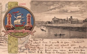 Kork geprägt Tuck heraldische Statio Bene Fida Carinis Irland Postkarte 1904 Lee - Bild 1 von 2