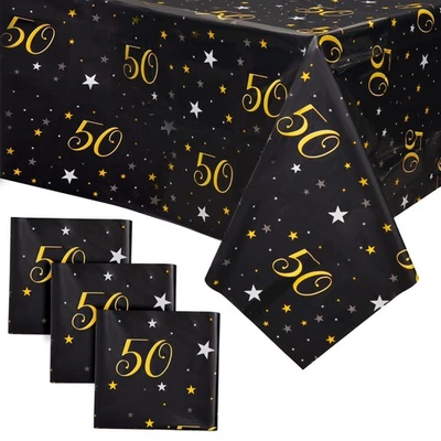 3 Pack 50th Birthday Tablecloth Party Decorations, 54x108 Plastic Table Covers - Image 1 of 4